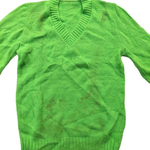 Vintage 1940s-1950s Bright Green Long Sleeve Knit V-Neck Sweater - Picture 6 of 13